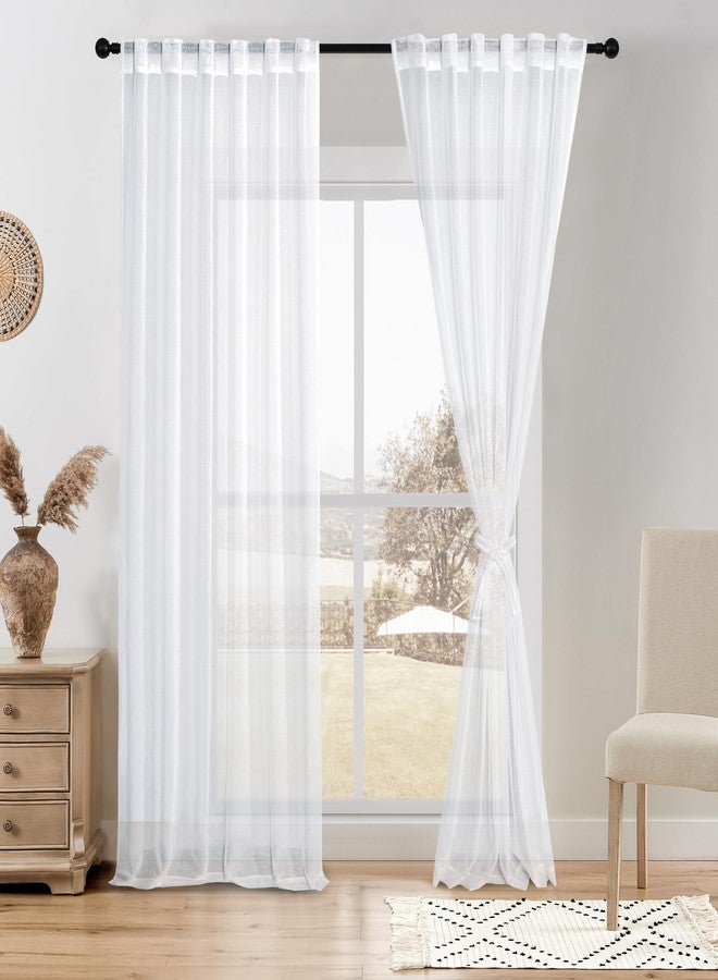 DWCN White Sheer Curtains, 84 Inches Long Rod Pocket & Back Tab Faux Linen Texture Semi Sheer Window Covering, Light Airy Privacy Sheer Panels for Bedroom Living Room 52" W x 84" L, Set of 2 Panels - Image 1